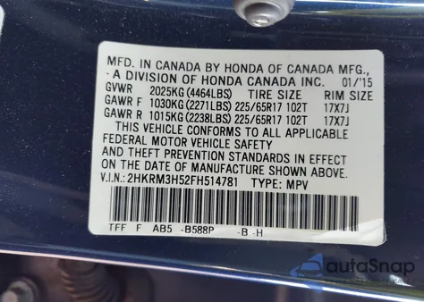 2015 Honda Cr-V Ex from USA, damaged, VIN 2HKRM3H52FH514781